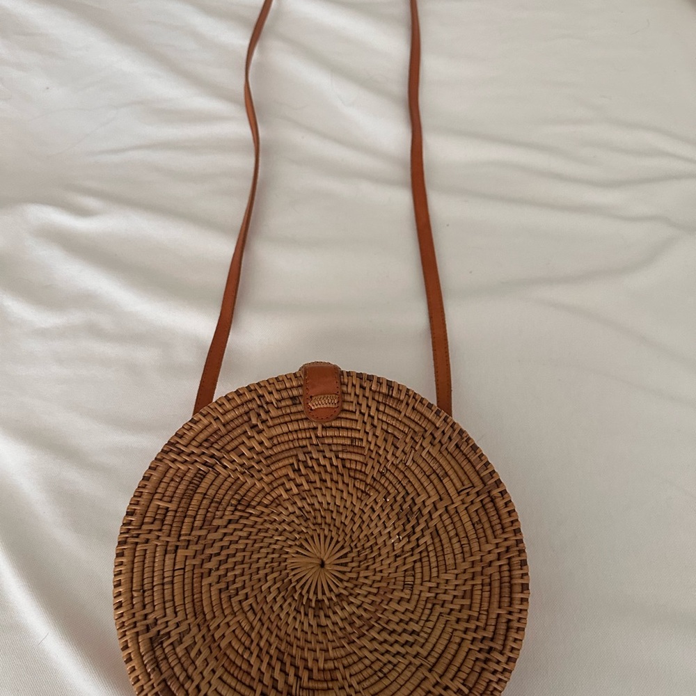 Free People Round Woven Tan Crossbody Bag